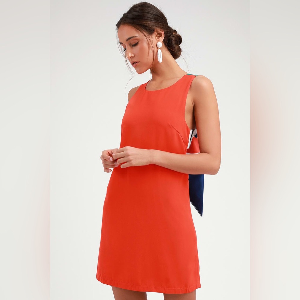 Lulu’s joyful red orange multi stripe tie back mini dress- size small